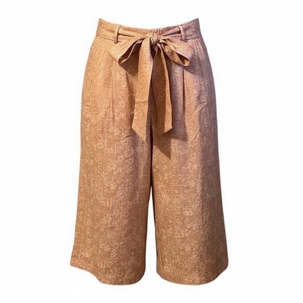 Vintage Leslie Fay Crop Palazzo Wide-leg Pant, Peach & White Pleated, Sz S